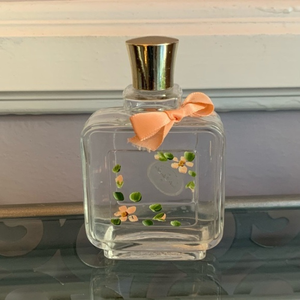 Hand painted peach flowers perfume bottle by Gale Blashka Guilt Reflections - Picture 1 of 12